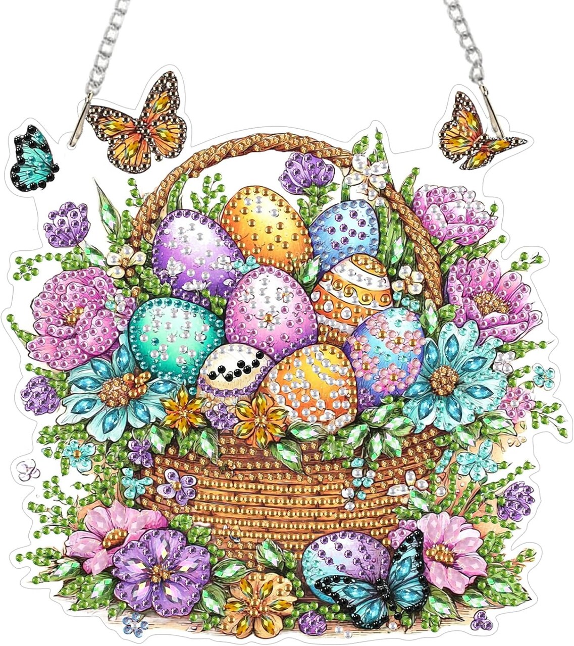 Easter Hanging Diamond Art Kit – Double-Sided Colorful Egg & Butterfly Crystal Painting Pendant, DIY Craft Decoration for Adults (8×12 Inch)